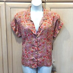 🕊️ Lucky Brand Pink Multi Colored Floral Button Down Top ✌️